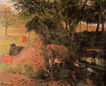 保羅 高更 Landscape with Cows in an Orchard